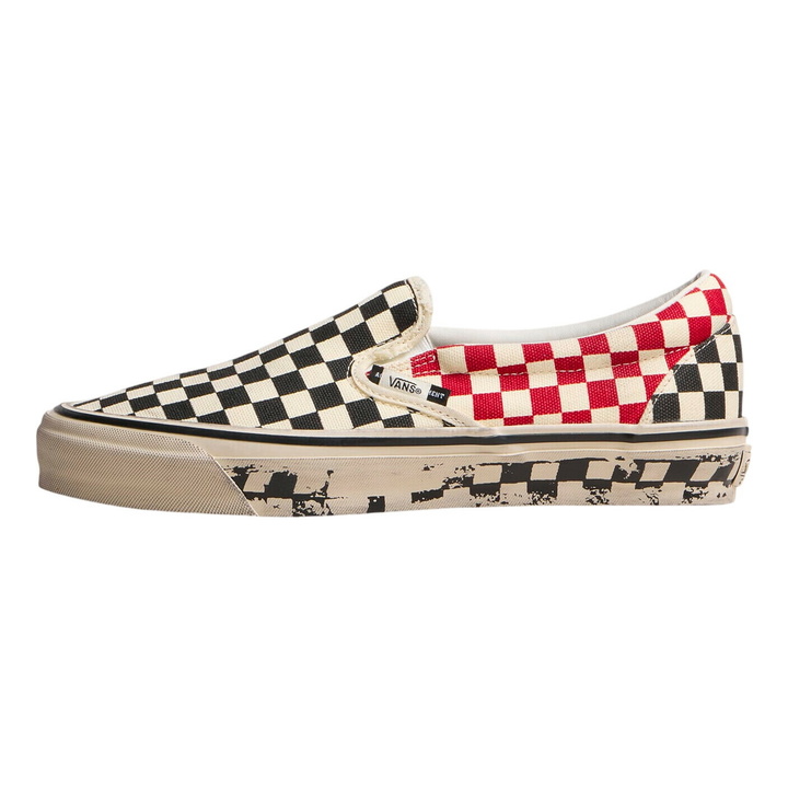Photo: Vans Men's A.O.D. LX Classic Slip-On 98 in Black/Red Checkerboard