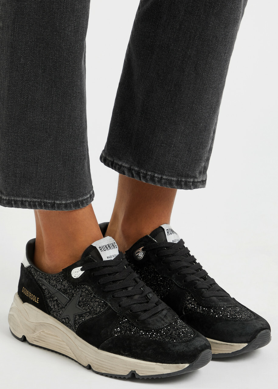 Golden Goose Running Sole Suede Sneakers Black And White