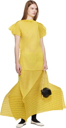 ISSEY MIYAKE Yellow Generic Stripes Machine Pleats Midi Skirt