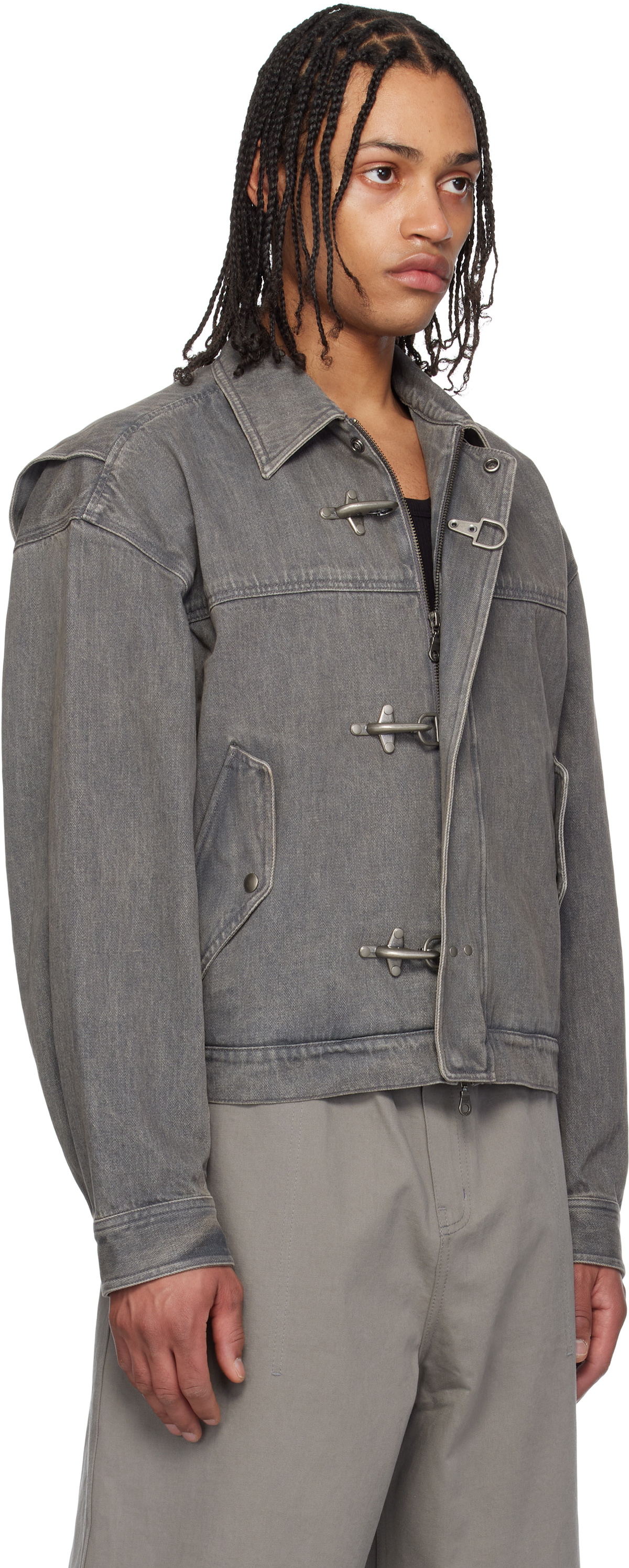COOR Gray Fireman Crop Denim Jacket