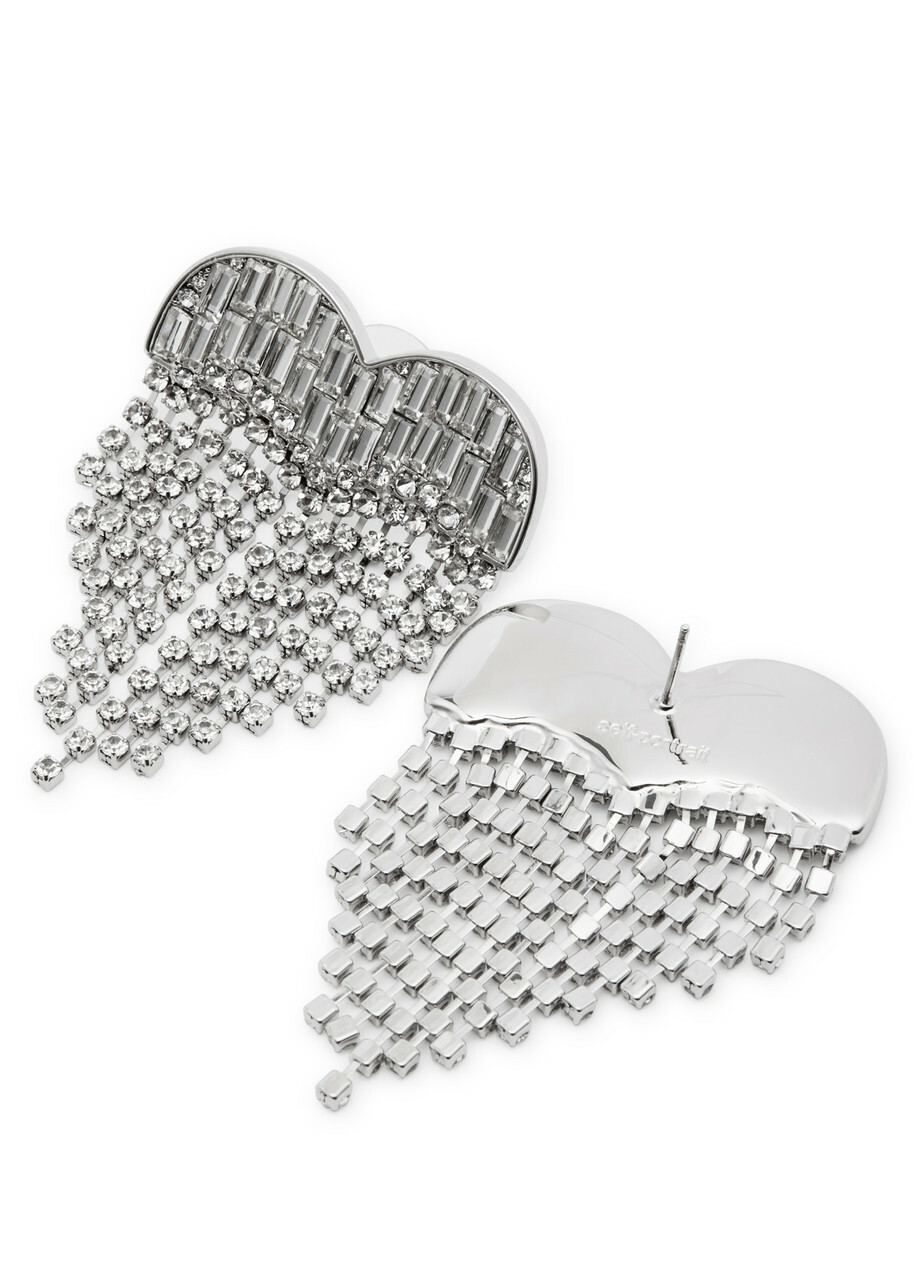 Self-portrait Heart Crystal-embellished Silver-plated Drop Earrings - One Size