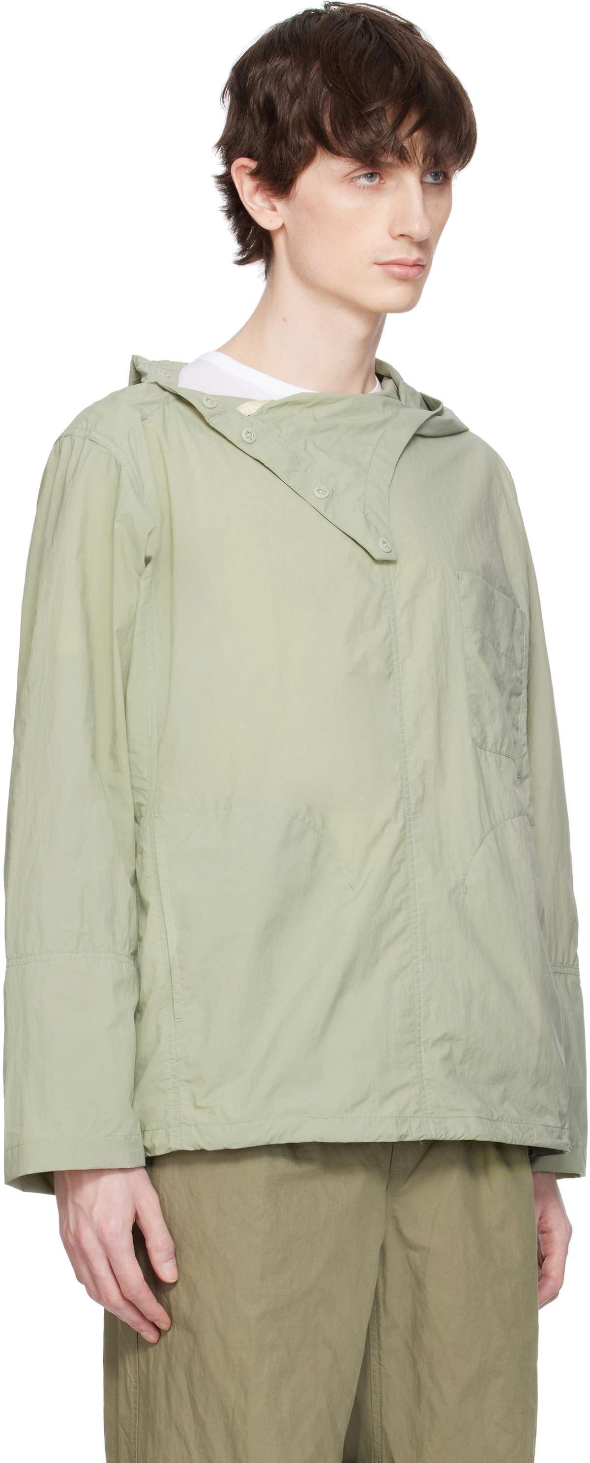 DOCUMENT Khaki Nylon Hooded Shirting Jacket