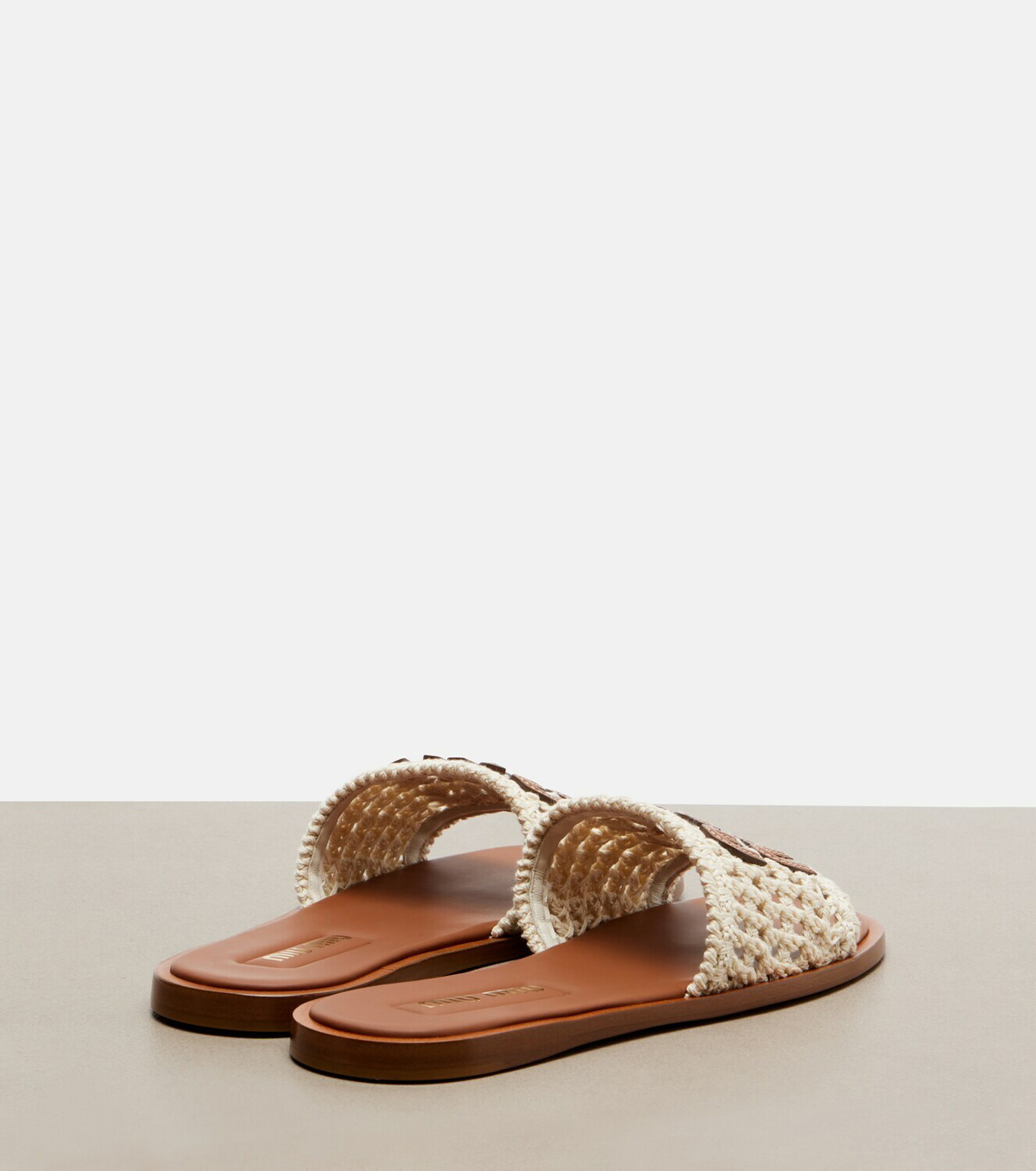 Miu Miu Leather-trimmed crochet slides