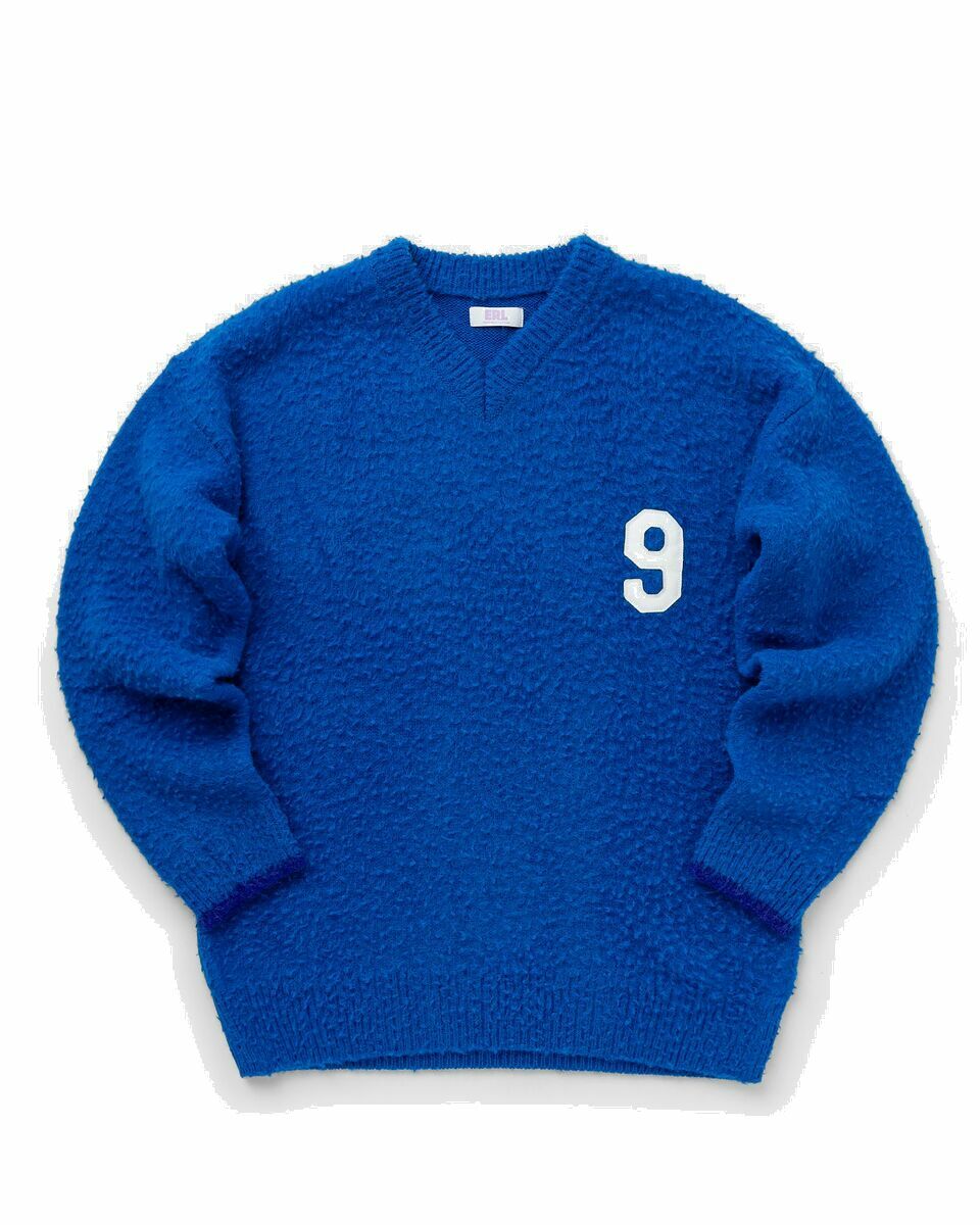 Photo: Erl Football Vneck Sweater Knit Blue - Mens - Pullovers