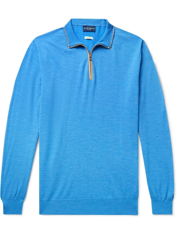 Photo: PETER MILLAR - Excursionist Contrast-Trimmed Merino Wool-Blend Half-Zip Sweater - Blue