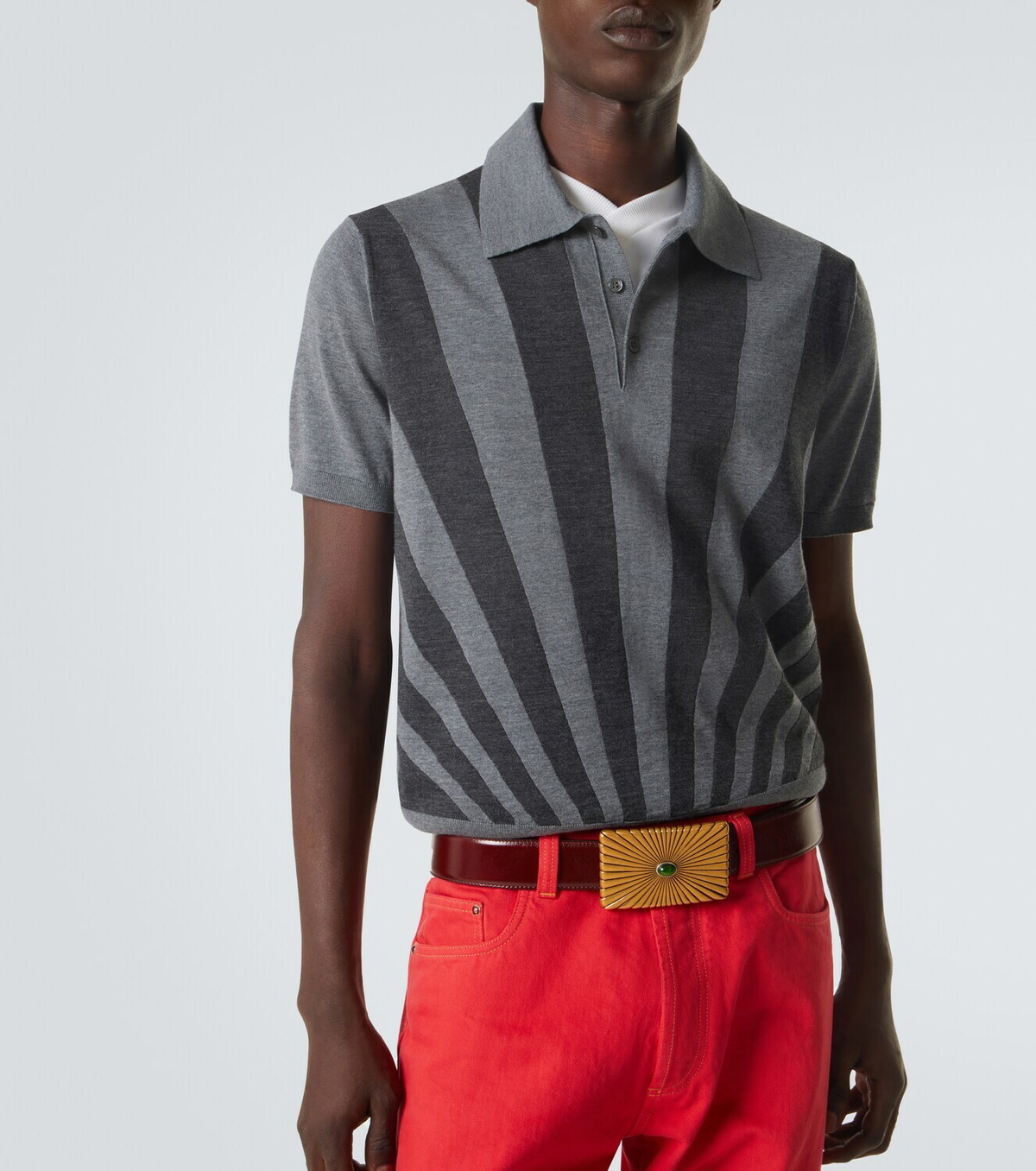 Versace Intarsia striped virgin wool polo shirt