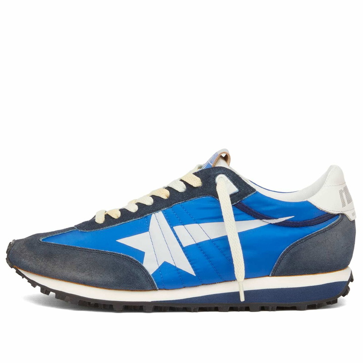 Photo: Golden Goose Men's Running Marathon Nylon Suede Sneaker in Royal Blue/Dark Blue/White