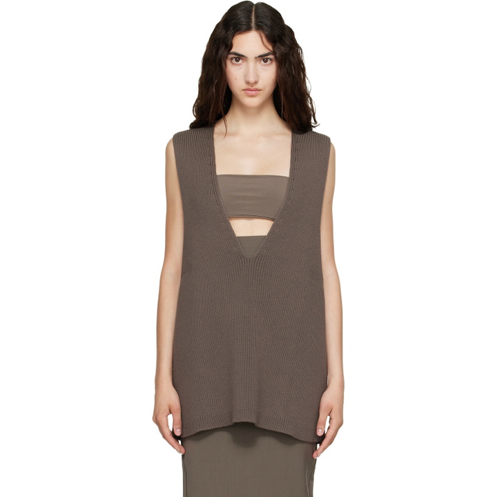 Photo: Rick Owens Gray Tower Wool Knit V Neck Vest