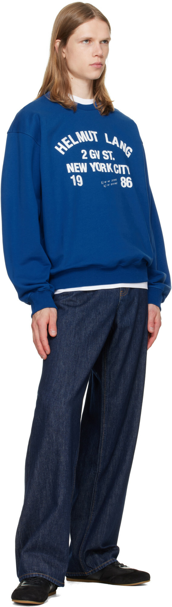 Helmut Lang Blue Varsity Crew Sweatshirt