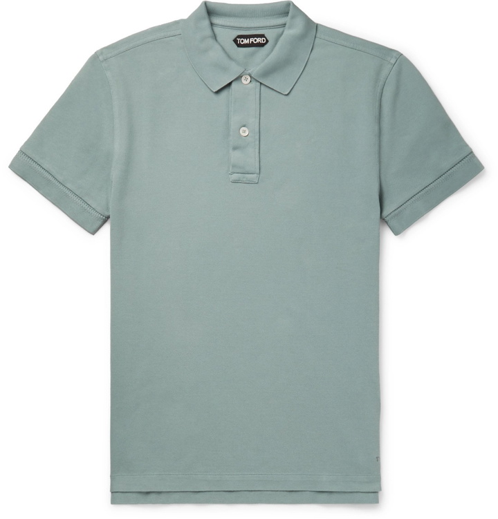 Photo: TOM FORD - Slim-Fit Garment-Dyed Cotton-Piqué Polo Shirt - Blue