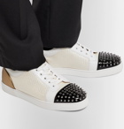 Christian Louboutin - Louis Junior Spikes Orlato Leather and Jacquard Sneakers - White