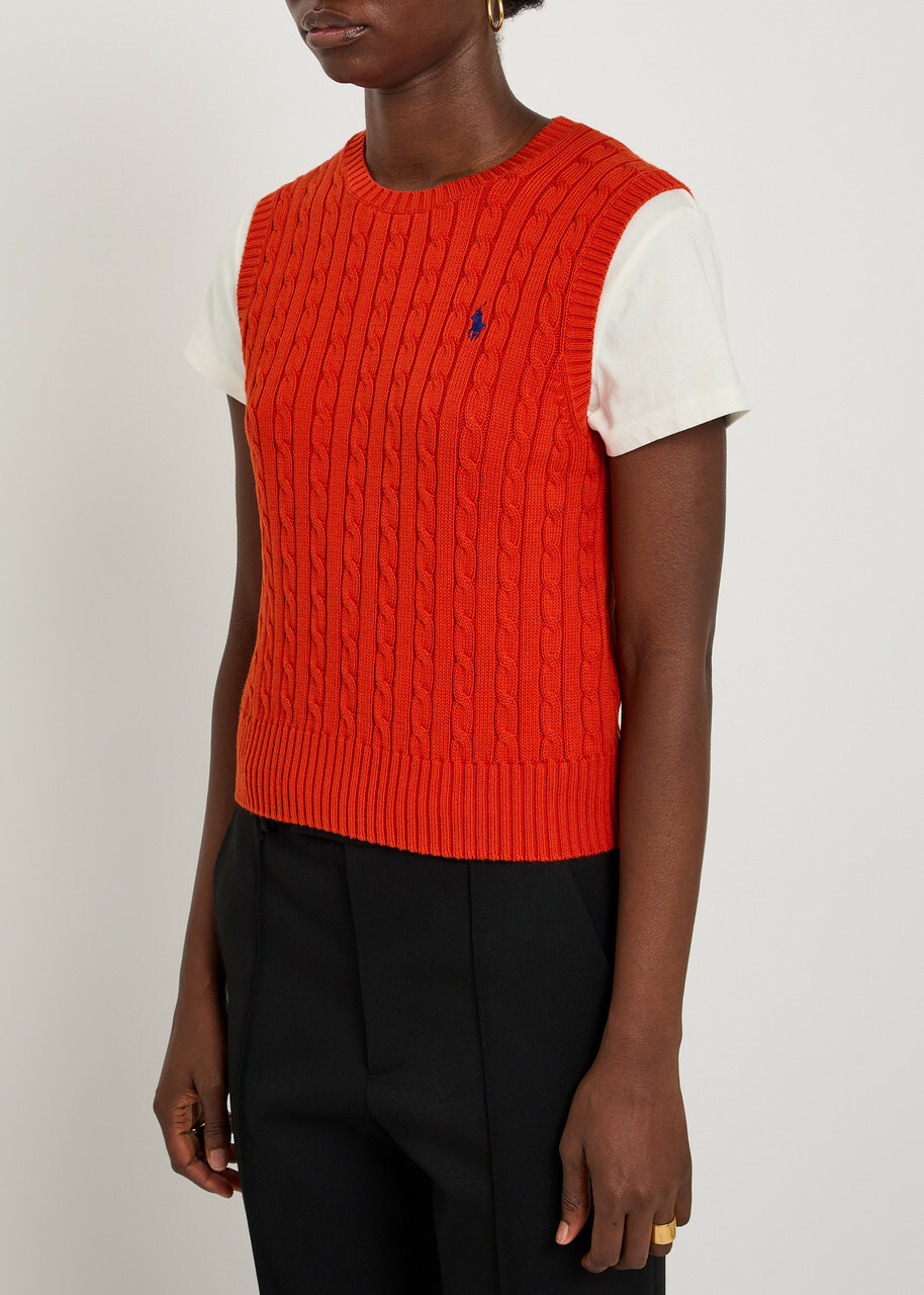 Polo Ralph Lauren Logo-embroidered Cable-knit Cotton Vest Orange