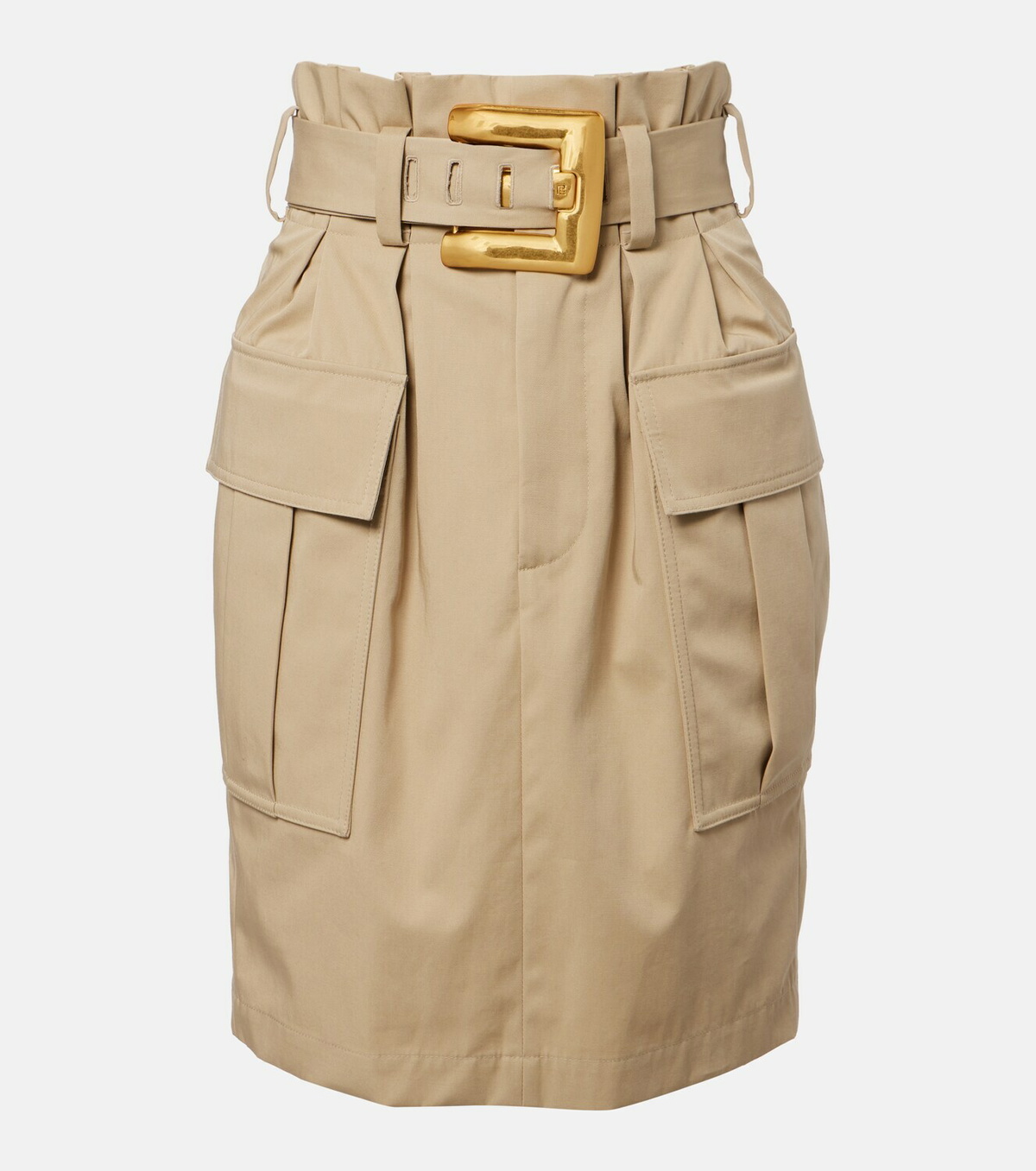 Balmain Belted cotton gabardine midi skirt