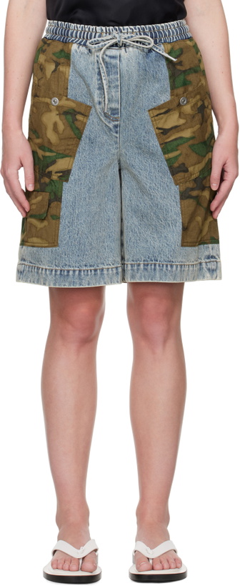 Photo: 3.1 Phillip Lim Blue & Khaki Patchwork Camo Basketball Denim Cargo Shorts