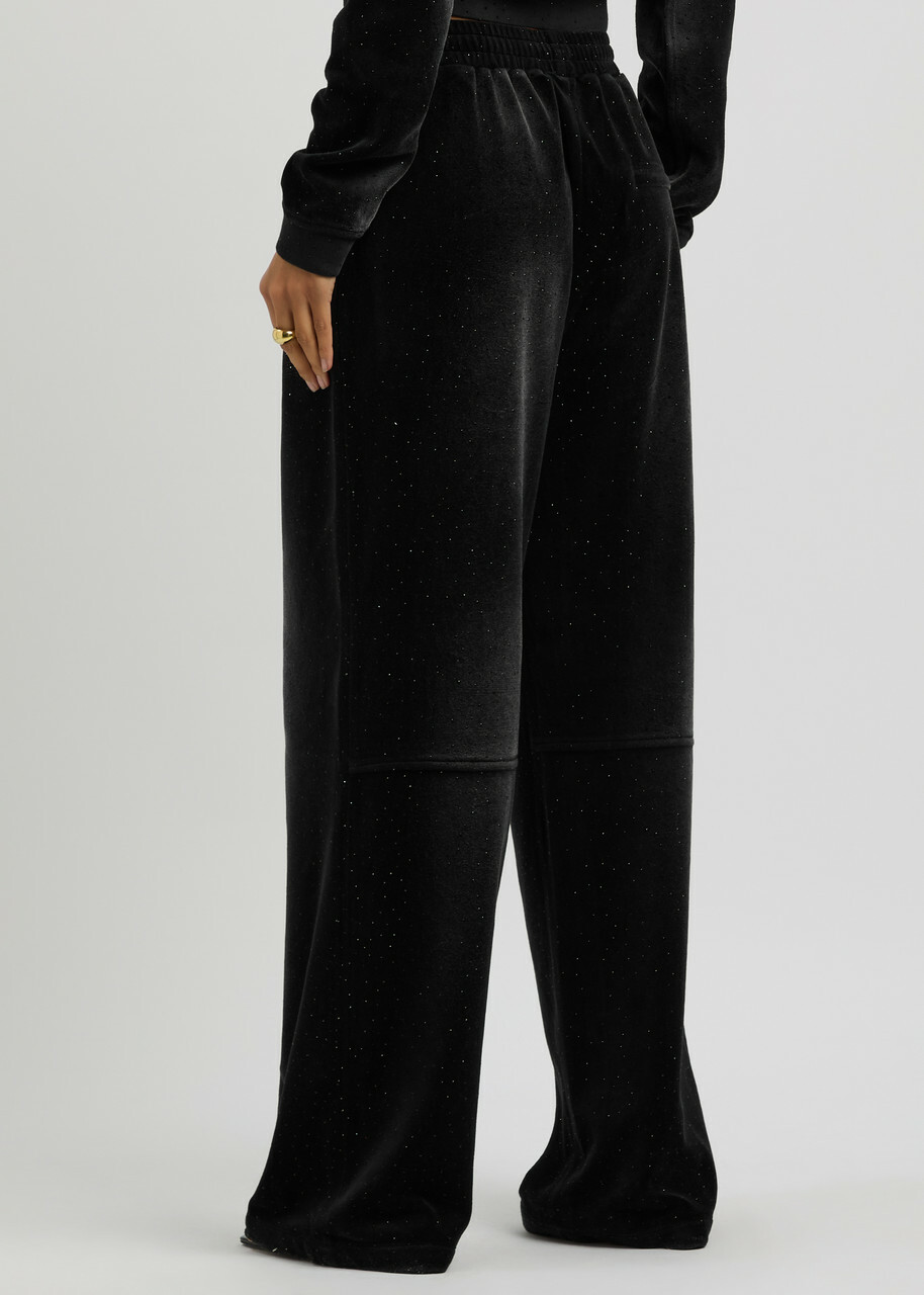Alexanderwang.t Faded Crystal-embellished Velour Sweatpants Black