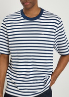 Ami Paris Striped Logo-embroidered Cotton T-shirt Blue