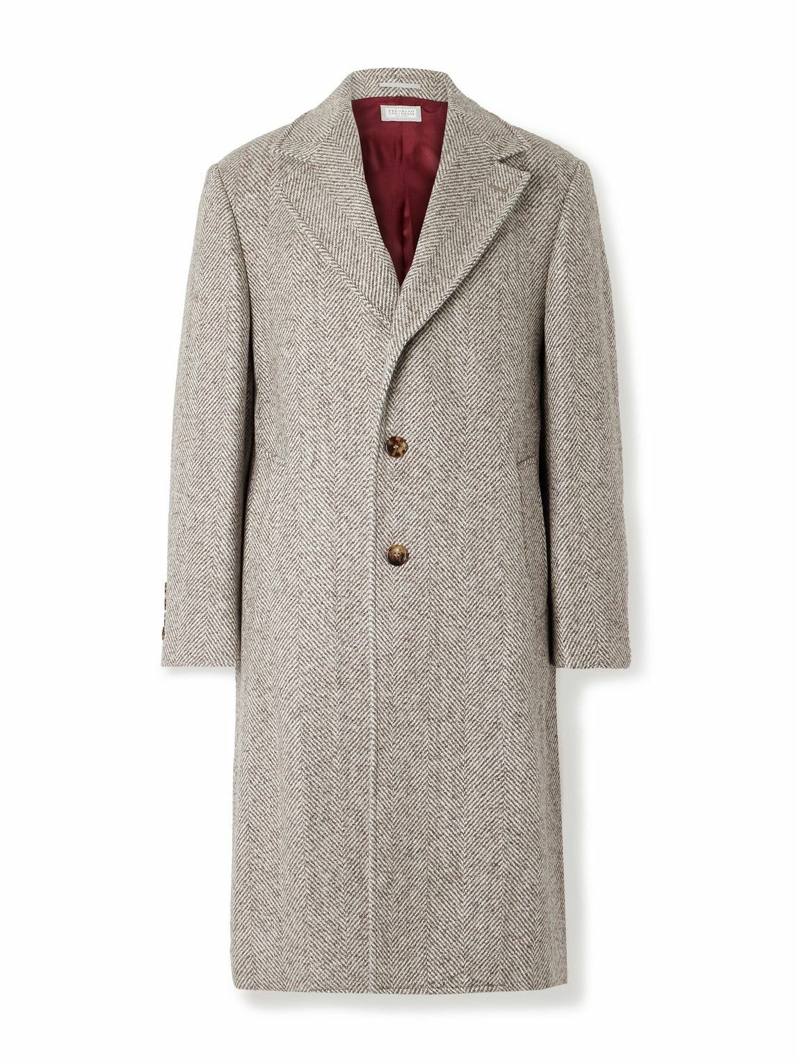 Brunello Cucinelli - Heringbone Woven Coat - Neutrals