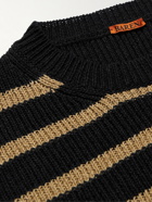 Barena - Biba Senal Striped Ribbed Linen and Cotton-Blend Sweater - Black