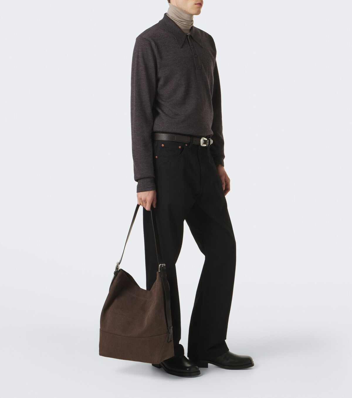 Lemaire Belted leather-trimmed canvas tote bag