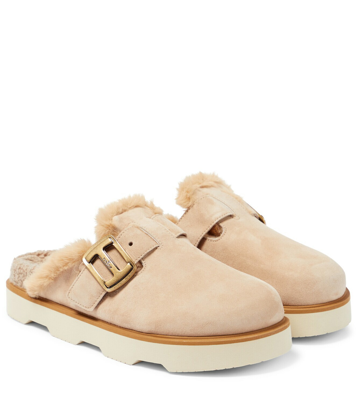 Hogan Faux fur-lined suede slippers