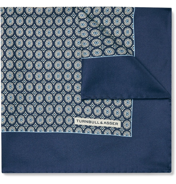 Photo: Turnbull & Asser - Printed Silk-Twill Pocket Square - Blue
