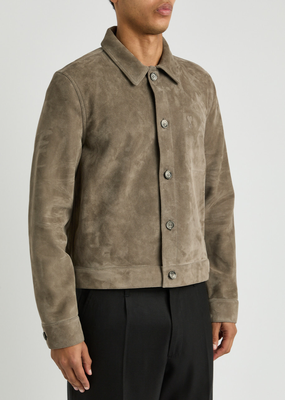 Ami Paris Logo-embossed Suede Jacket Beige