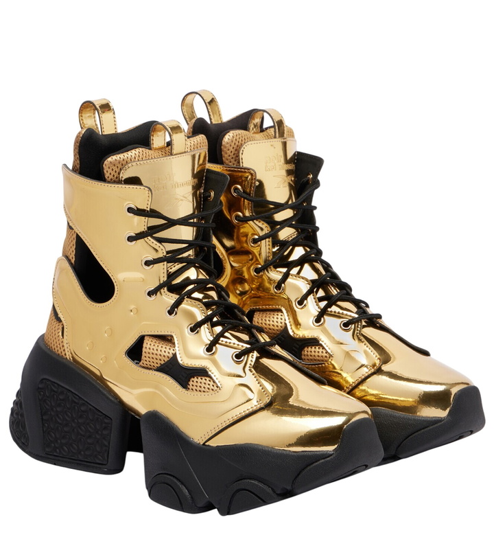 Photo: Noir Kei Ninomiya Metallic-effect cutout lace-up platform boots