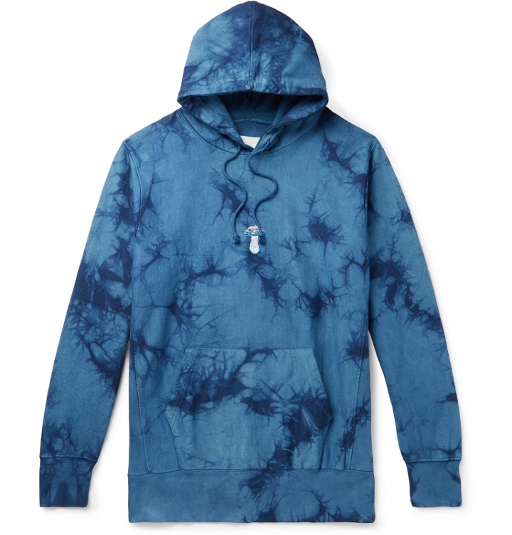 Photo: Story Mfg. - Bloom Embroidered Tie-Dyed Organic Cotton Hoodie - Blue