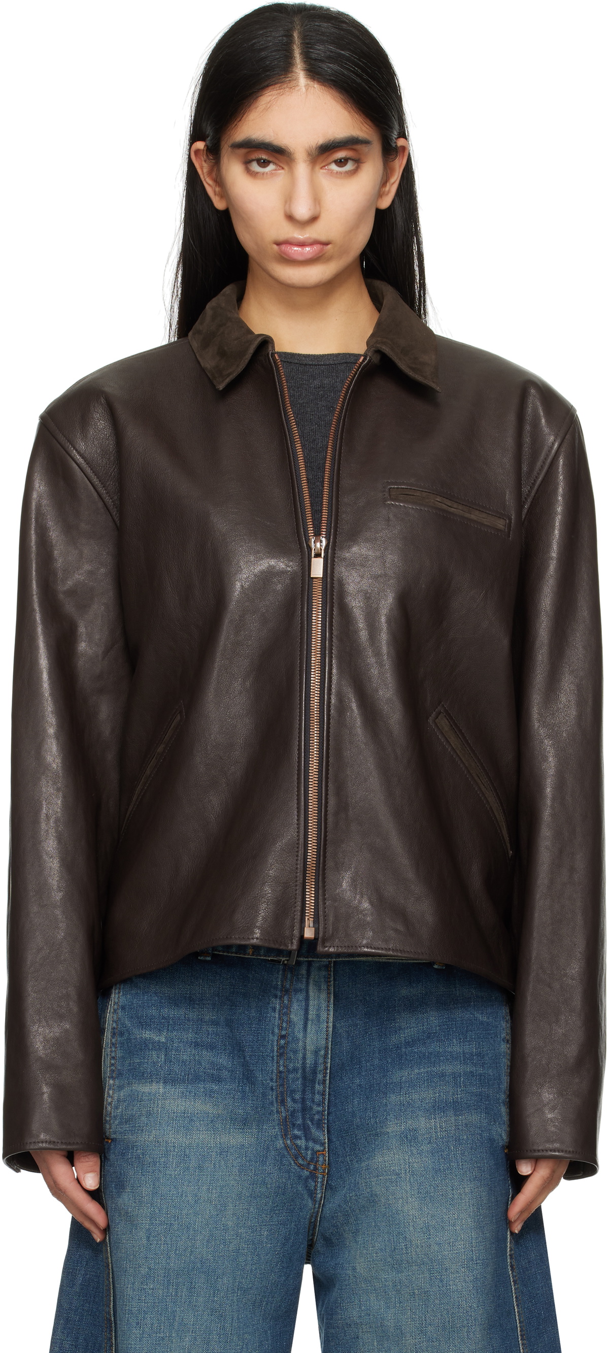 Magda Butrym Brown Zip Leather Jacket