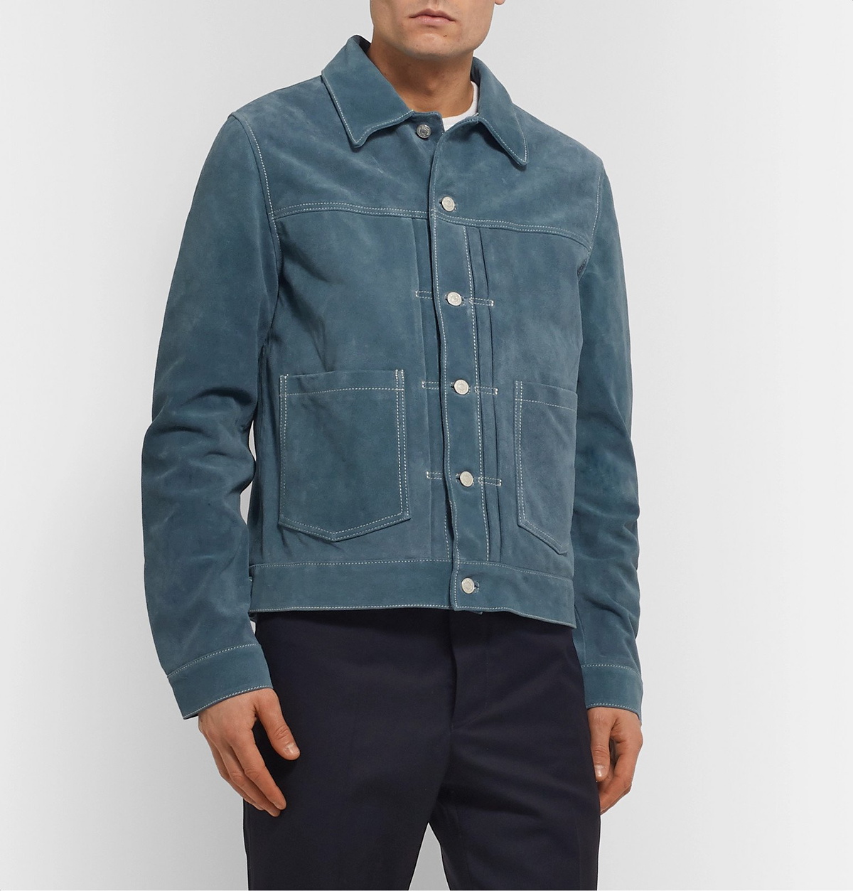 Officine Generale Leo Suede Trucker Jacket Blue Officine Generale Officine Generale Leo Suede Trucker Jacket Blue Officine Generale