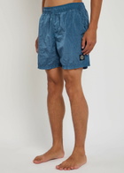 Stone Island Logo Crinkled Nylon Swim Shorts Blue