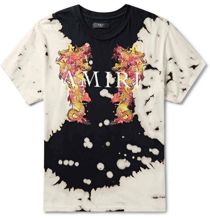 Photo: AMIRI - Distressed Logo-Print Tie-Dyed Cotton-Jersey T-Shirt - Black