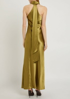 Galvan Pandora Cascading Satin Maxi Dress Green