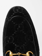GUCCI - Jordaan Horsebit Leather-Trimmed Logo-Embroidered Velvet Loafers - Black