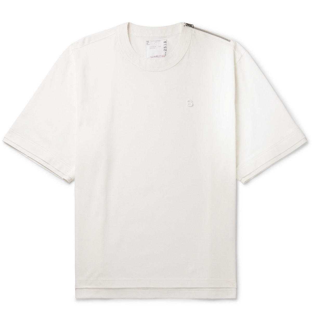 Sacai - Zip-Detailed Logo-Embroidered Cotton-Piqué T-Shirt - White 