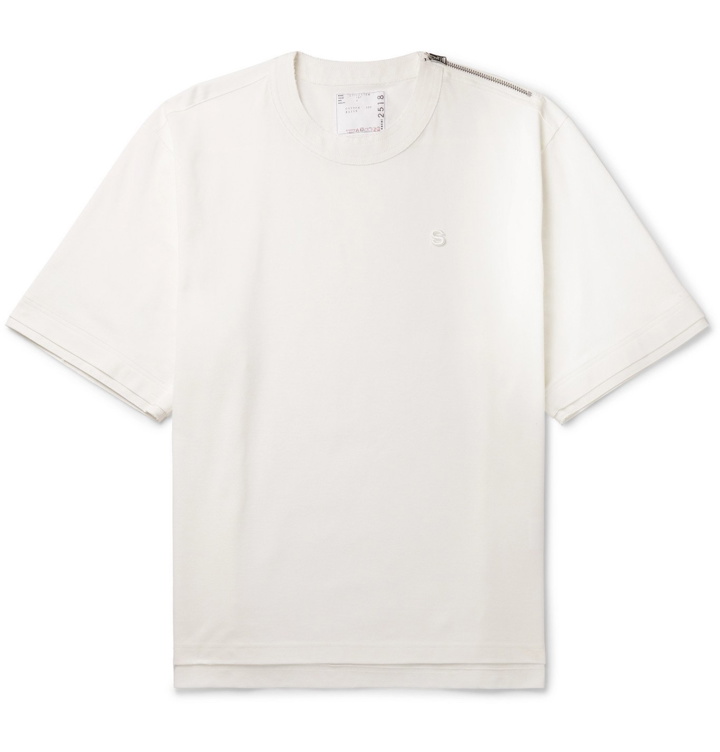 Photo: Sacai - Zip-Detailed Logo-Embroidered Cotton-Piqué T-Shirt - White