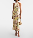 Rixo Maura printed halterneck satin midi dress