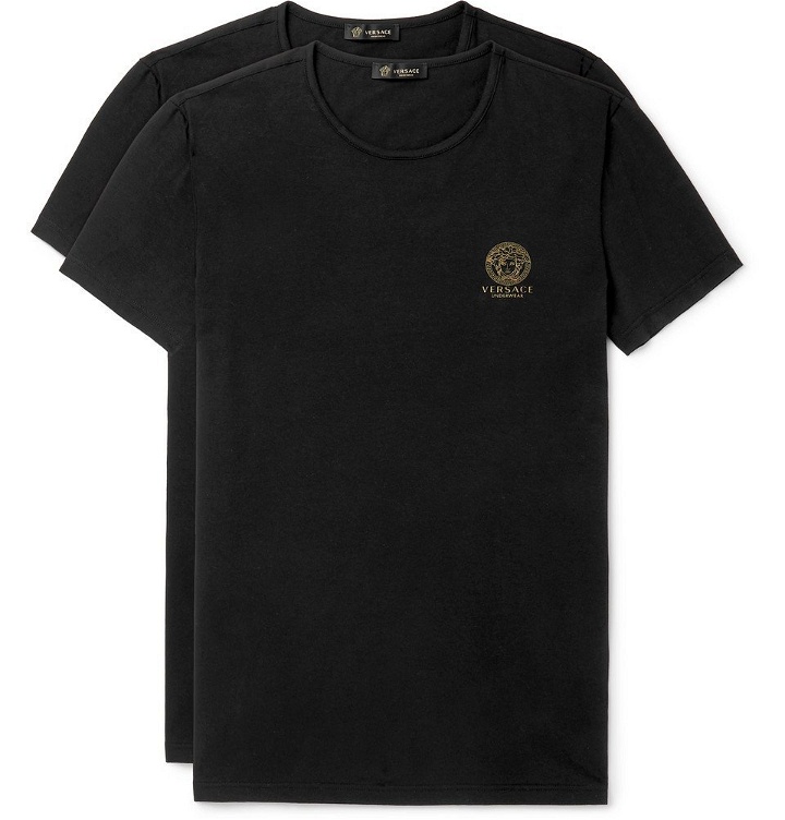 Photo: Versace - Two-Pack Logo-Print Stretch-Cotton Jersey T-Shirts - Black