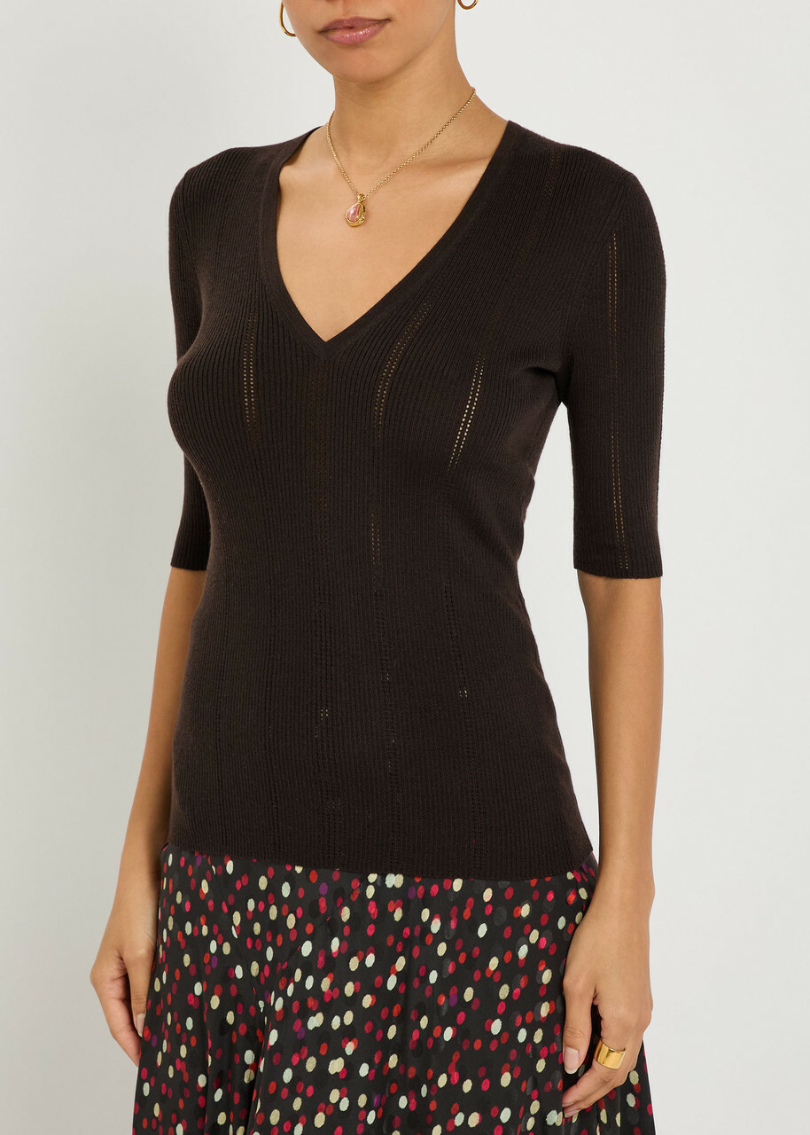 Gabriela Hearst Amari Pointelle Wool top Dark Brown