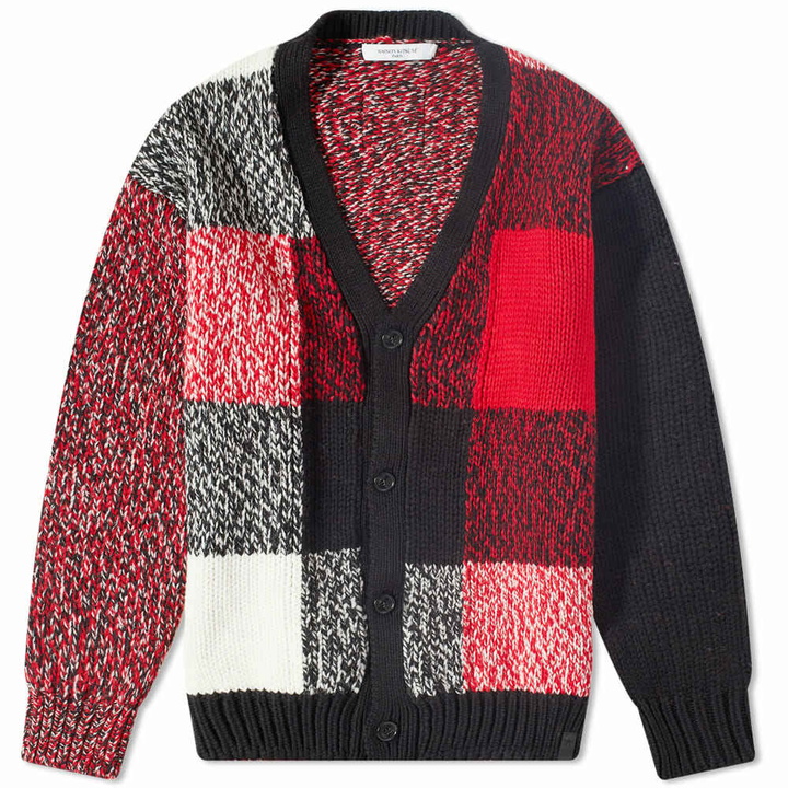 Photo: Maison Kitsuné Men's Mouline Check Cardigan in Black/Red Check