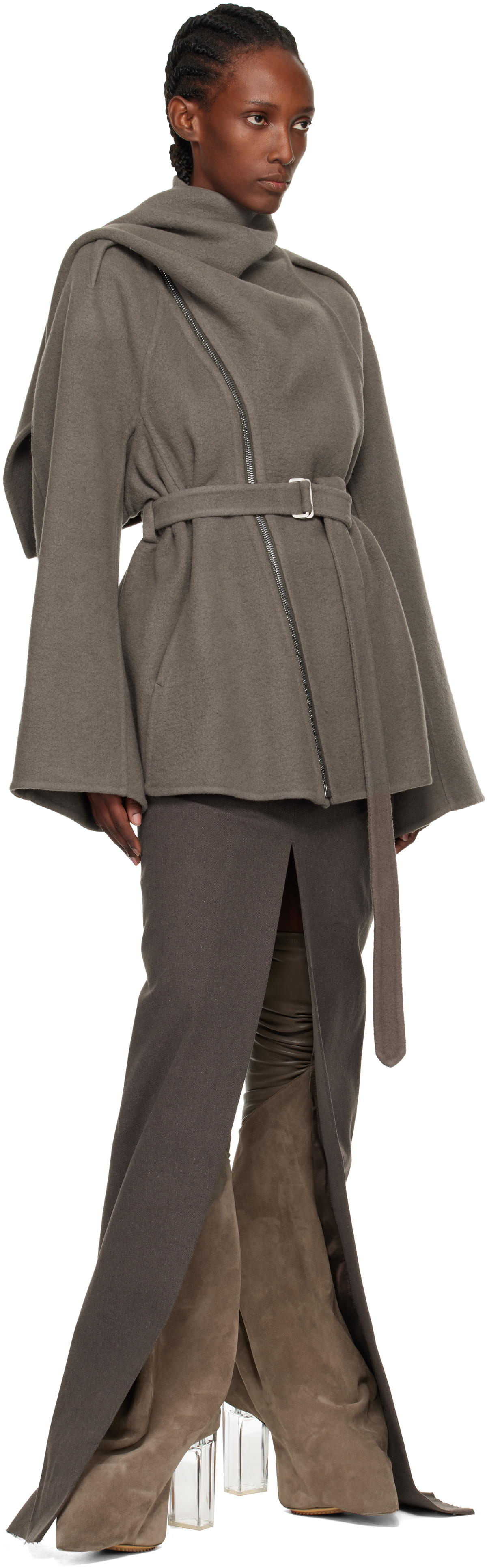 Rick Owens Gray Concordians Runway Scarf Flight Coat