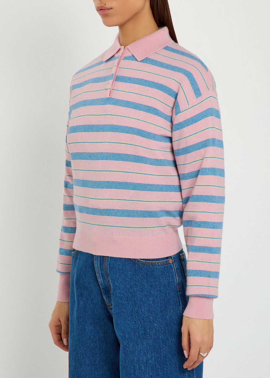 Guest In Residence Collegiate Striped Cashmere Polo Shirt Pink