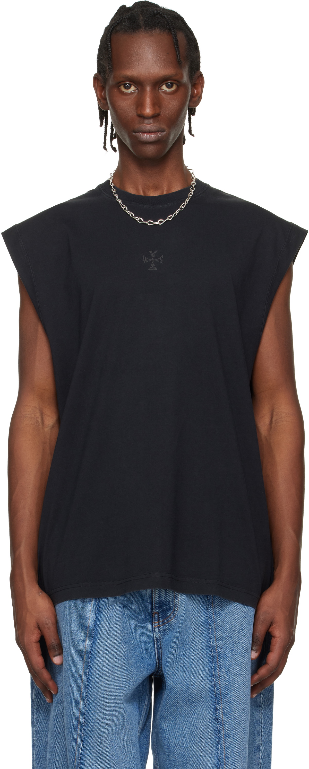 VETEMENTS Black Cross Logo Sleeveless Top
