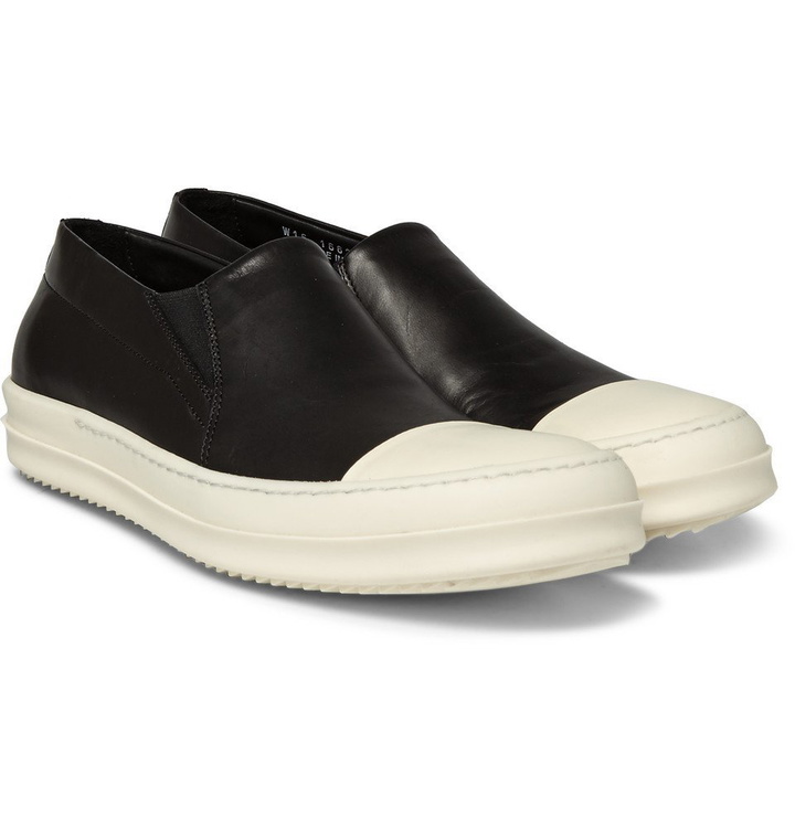 Photo: Rick Owens - Rubber-Trimmed Leather Slip-On Sneakers - Men - Black