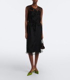 Prada Floral-appliqué silk midi dress