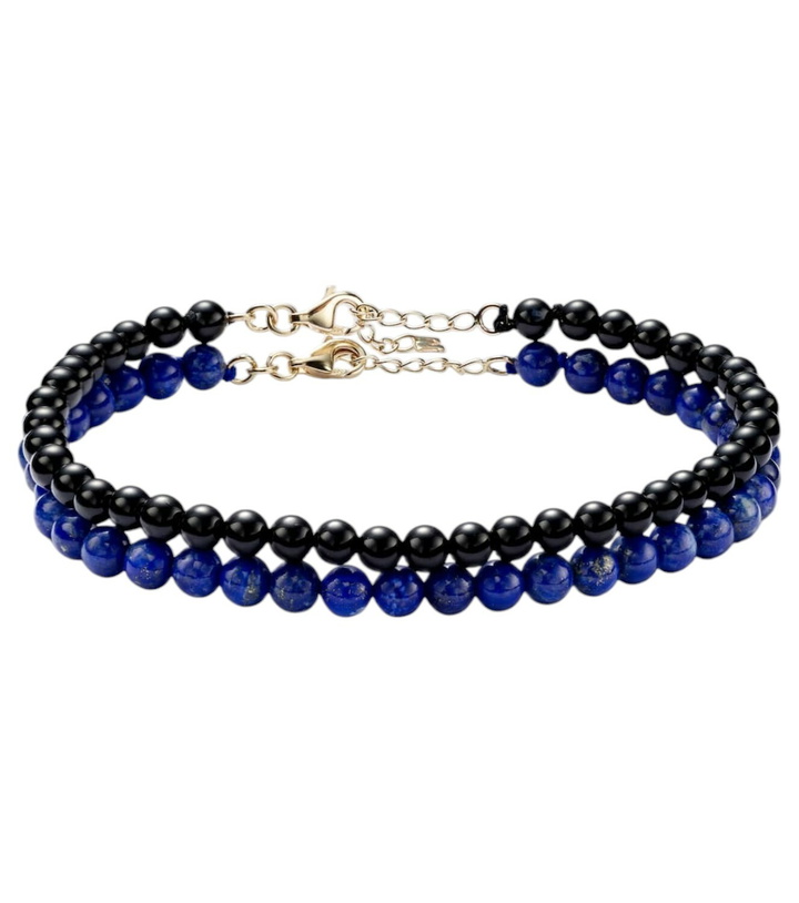 Photo: Mateo Set of 2 14kt gold beaded bracelets with lapis lazuli and onyx