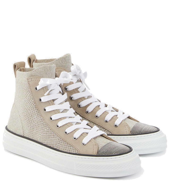 Photo: Brunello Cucinelli Leather-trimmed high-top sneakers