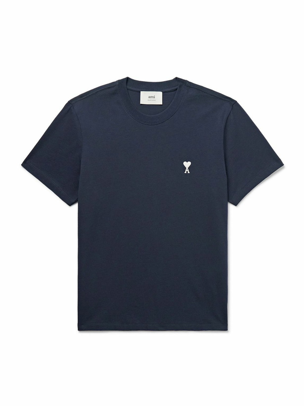 Photo: AMI PARIS - Logo-Embroidered Organic Cotton-Jersey T-Shirt - Blue