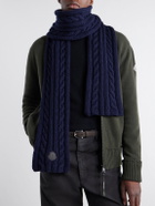 Moncler - Logo-Appliqué Cable-Knit Virgin Wool Scarf