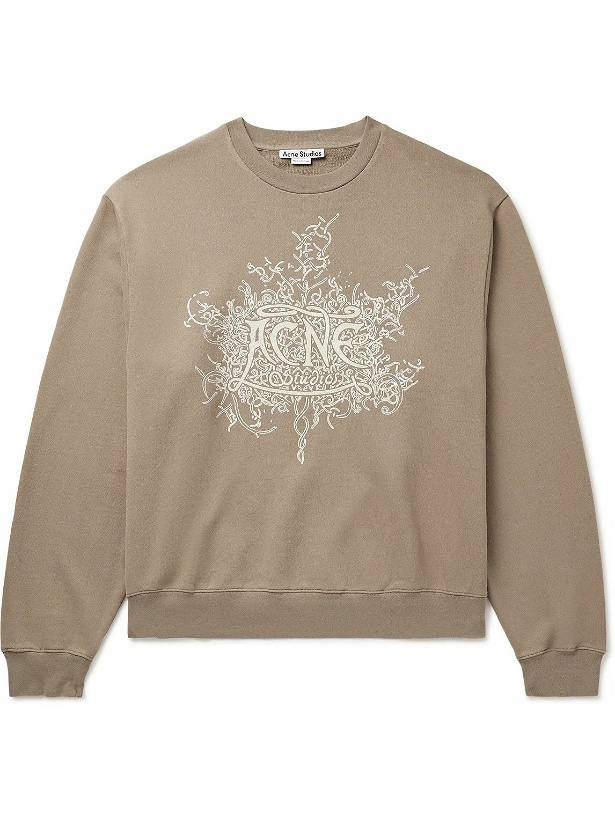 Photo: Acne Studios - Logo-Flocked Cotton-Jersey Sweatshirt - Neutrals